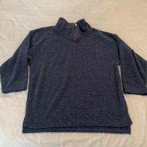 GOTKEYS Sweater Womens S/M Blue 1/4 Zip Mock Neck 3/4 Sleeve Pullover Made USA